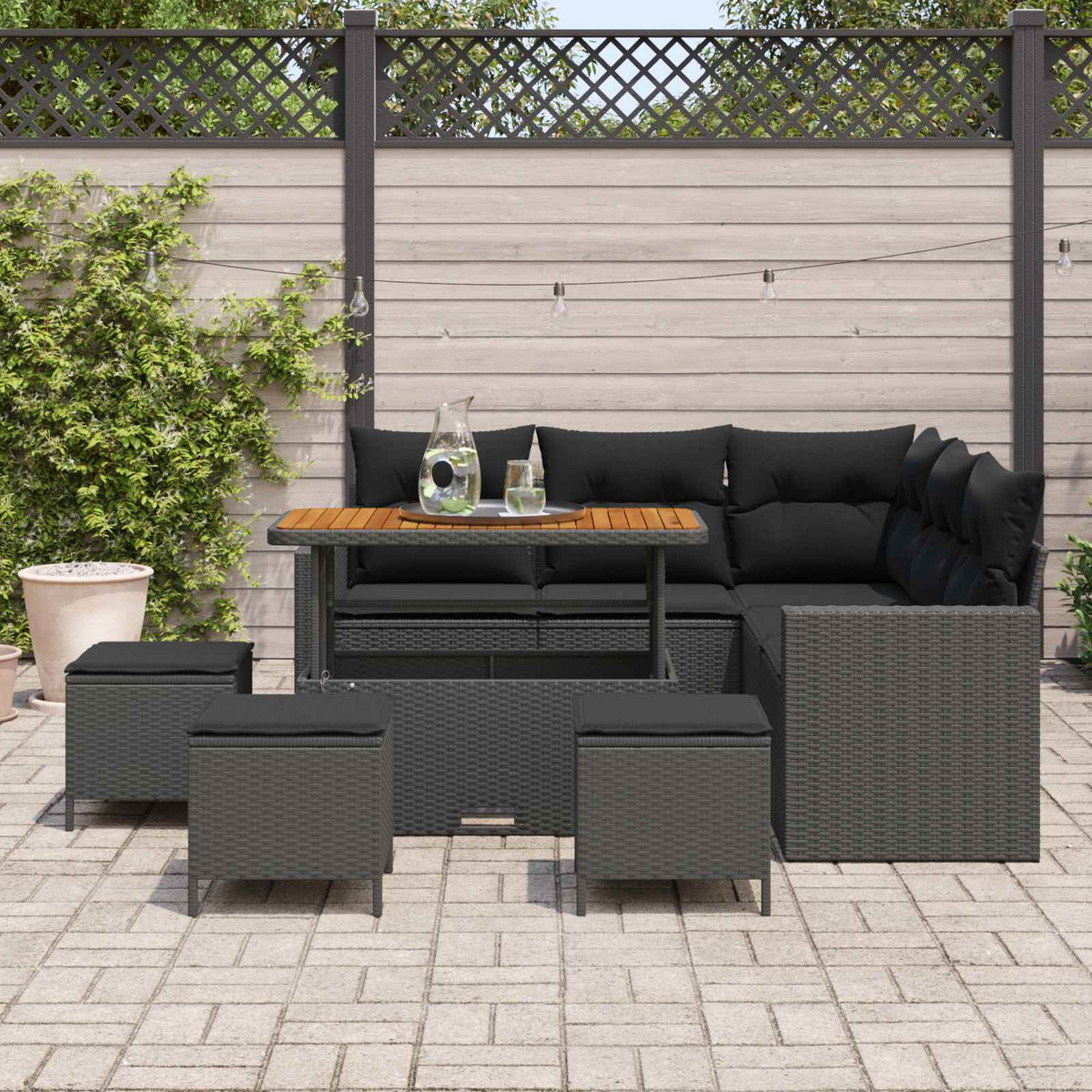 Garden Sofa Set with Cushion 10 pcs Black Poly Rattan
