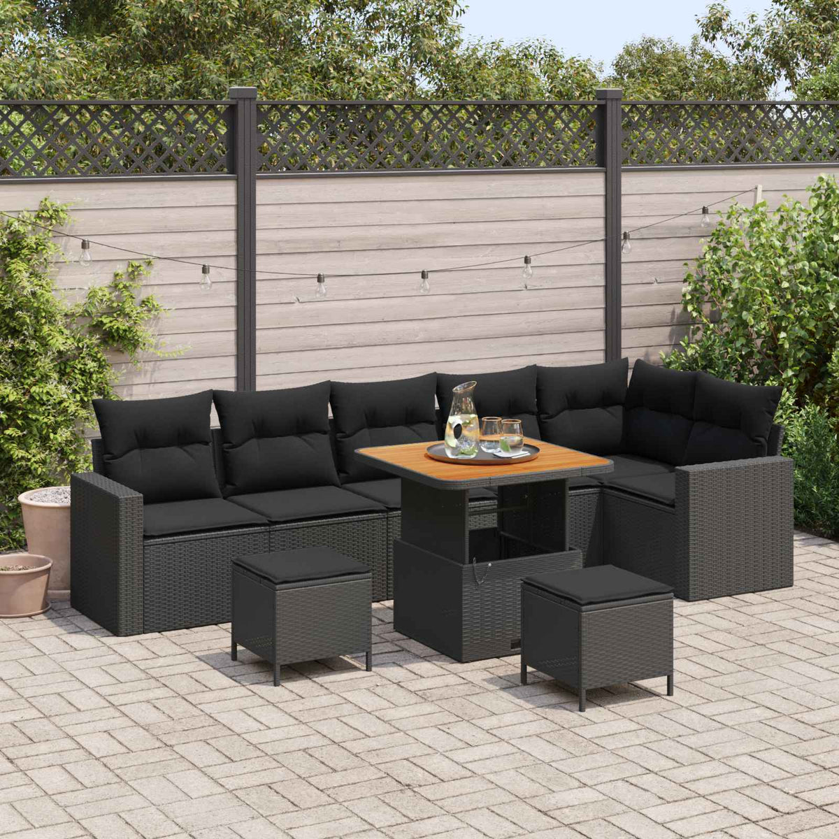 Garden Sofa Set with Cushion 11 pcs Black Poly Rattan