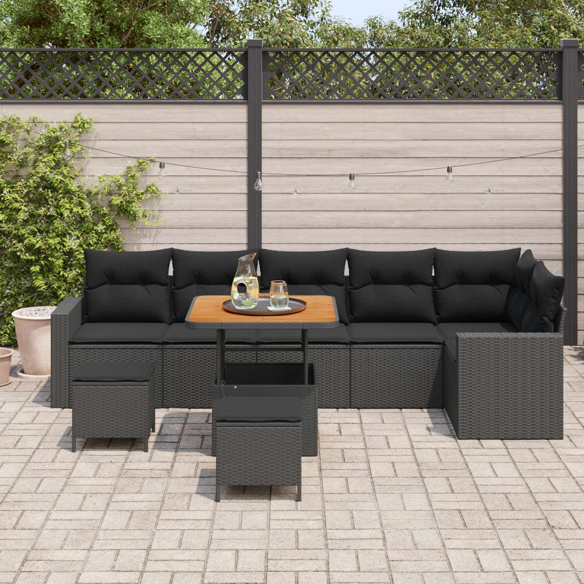 Garden Sofa Set with Cushion 11 pcs Black Poly Rattan