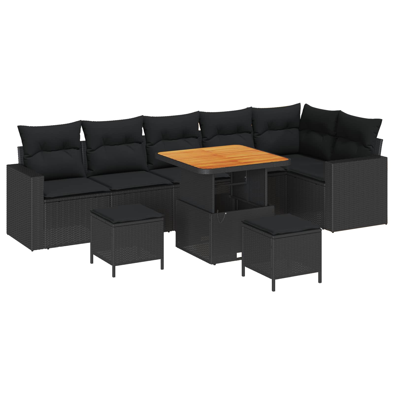 Garden Sofa Set 9 pcs Black Poly rattan and powder-coated steel