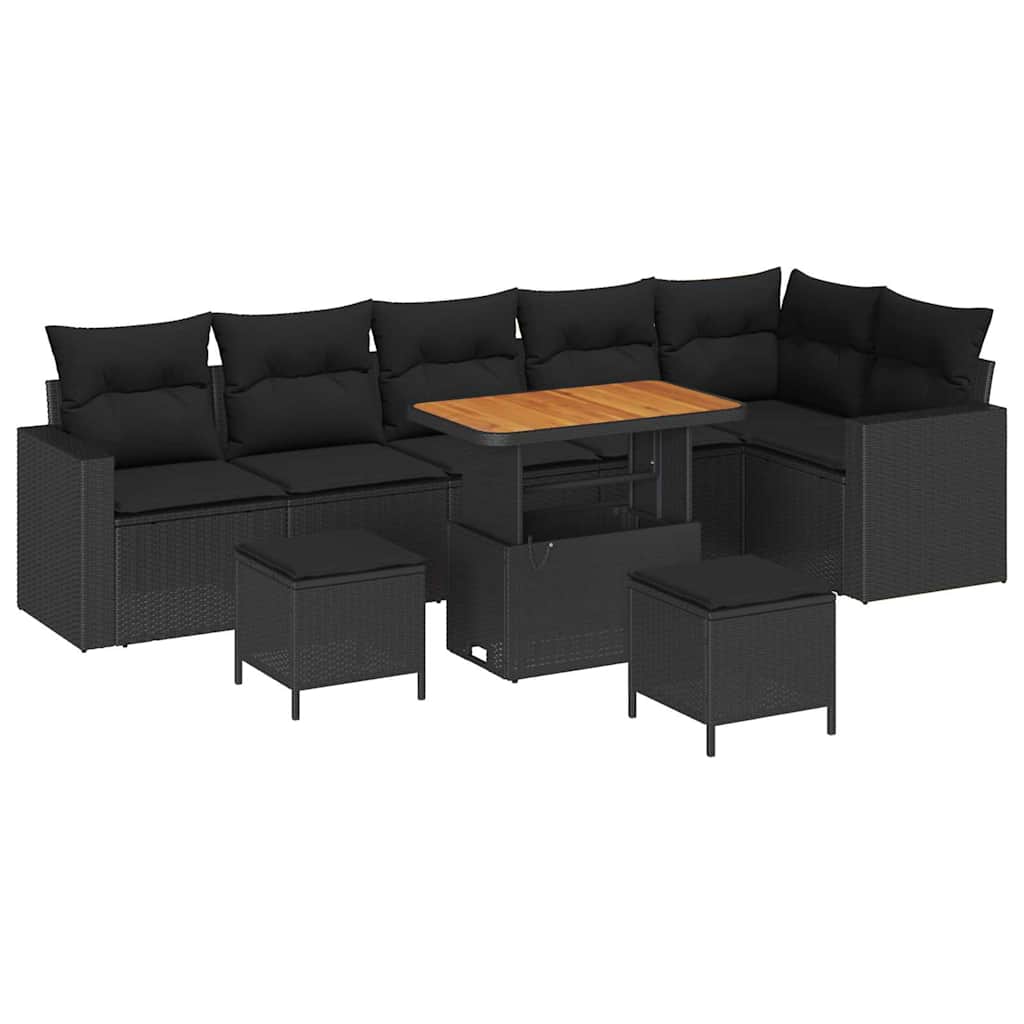 Garden Sofa Set 9 pcs Black Poly rattan and powder-coated steel