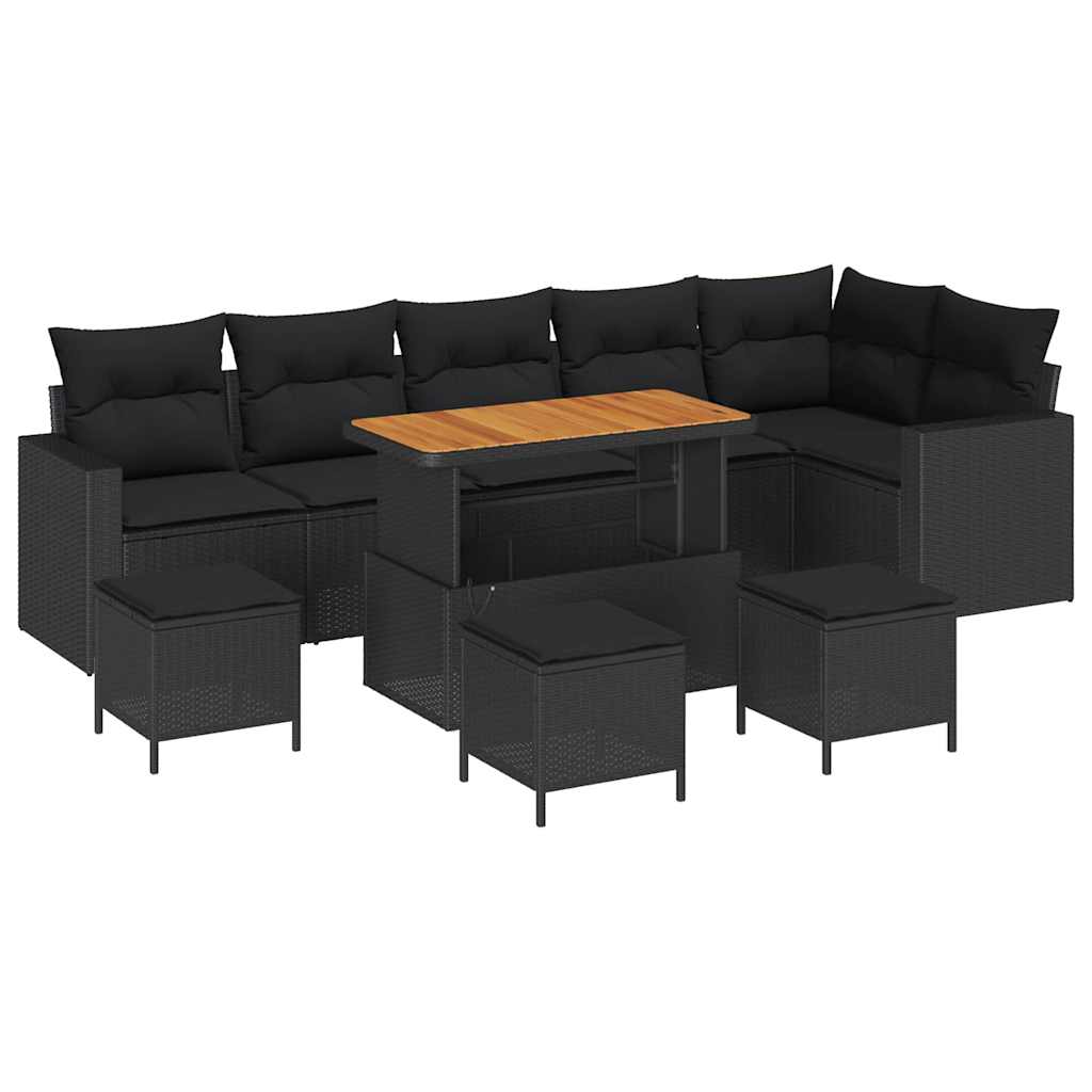 Garden Sofa Set with Cushion 10 pcs Black 110 x 55 x 71 cm
