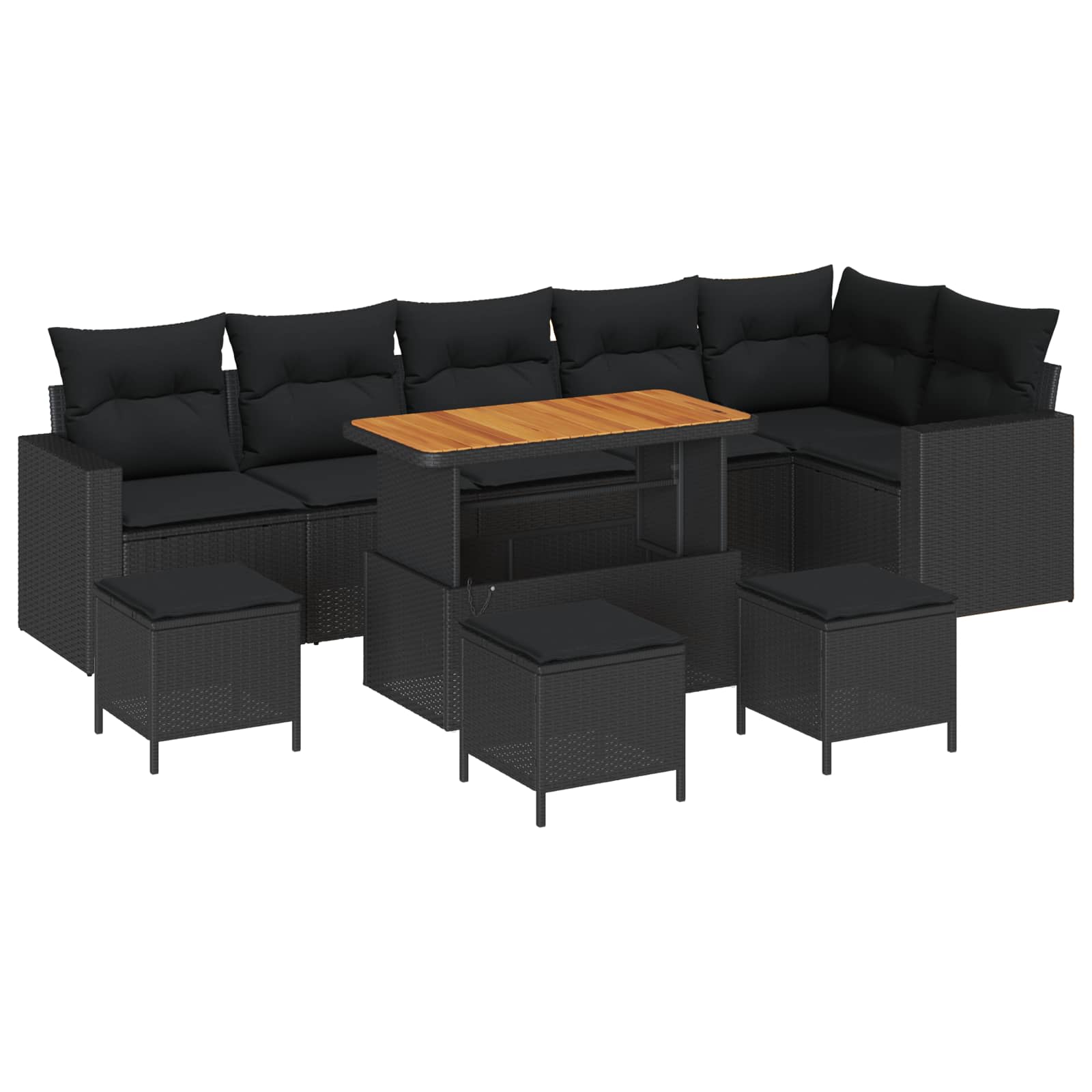 Garden Sofa Set with Cushion 12 pcs Black Poly Rattan