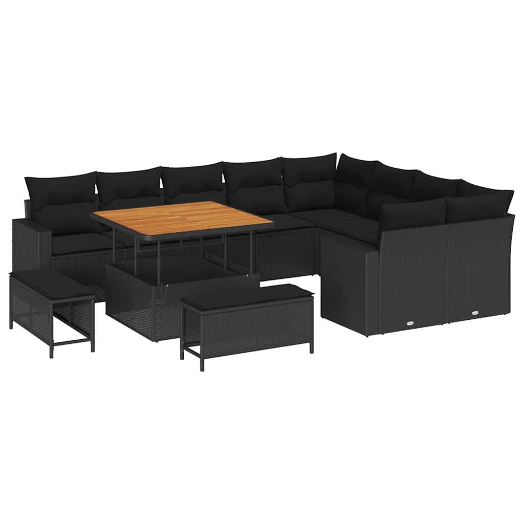 Garden Sofa Set with Cushion 12 pcs Black 100 x 100 x 71 cm