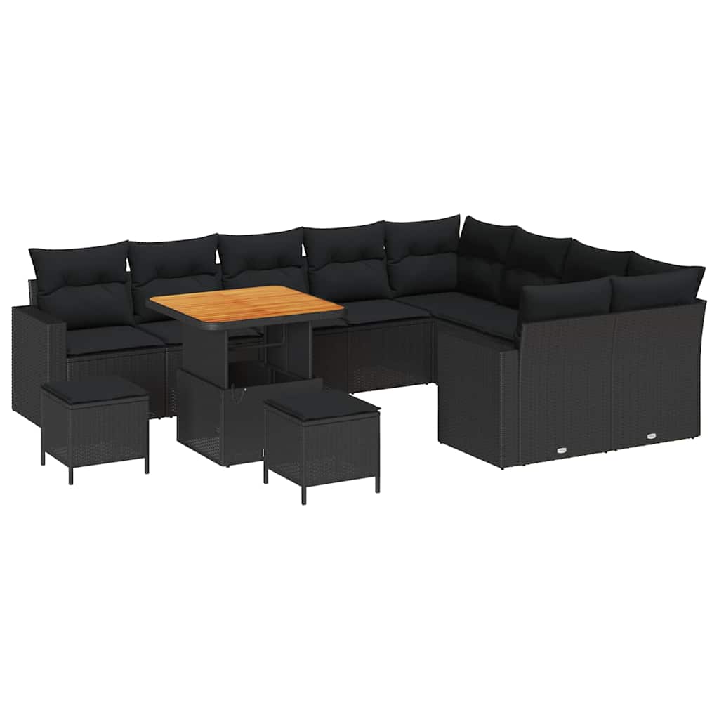 Garden Sofa Set with Cushion 12 pcs Black 80 x 80 x 71 cm