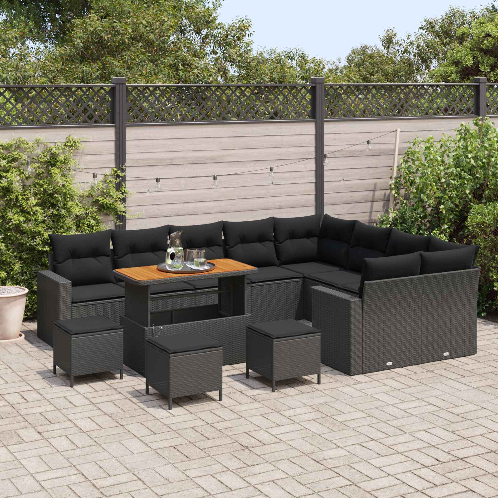 Garden Sofa Set with Cushion 14 pcs Black Poly Rattan