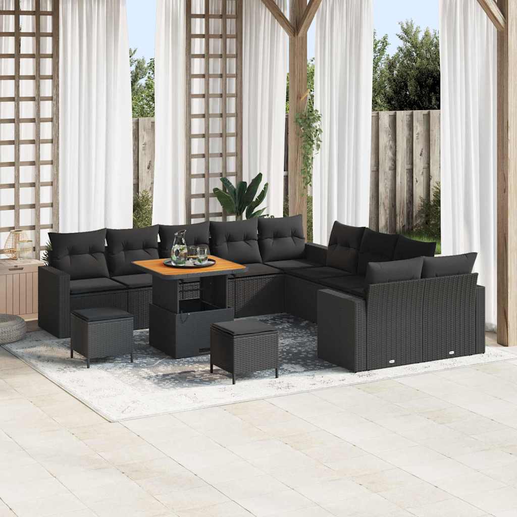 Garden Sofa Set with Cushion 13 pcs Black 80 x 80 x 71 cm