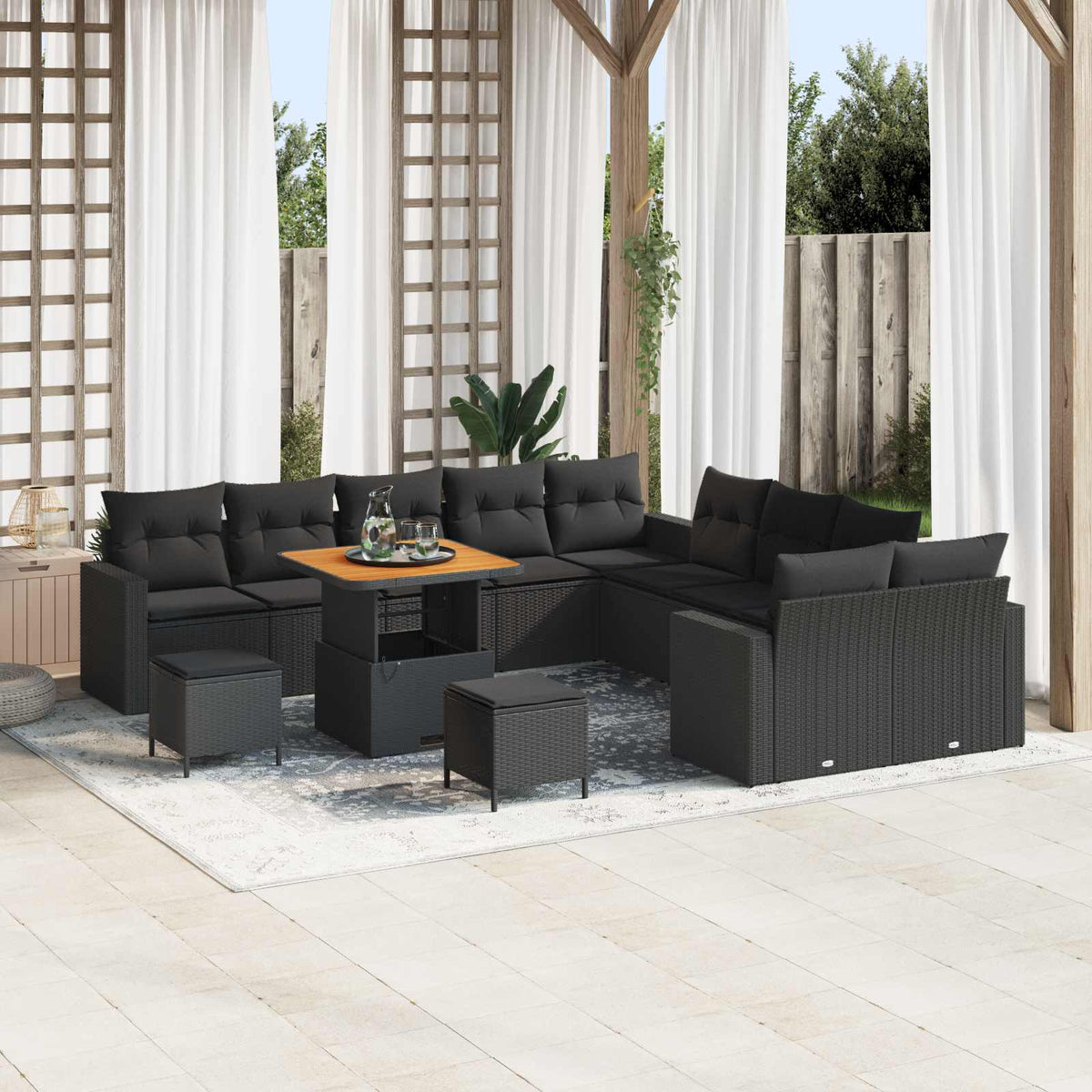 Garden Sofa Set with Cushion 17 pcs Black Poly Rattan