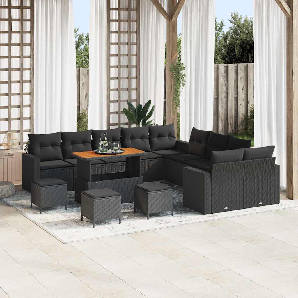 Garden Sofa Set with Cushion with Storage 14 pcs Black