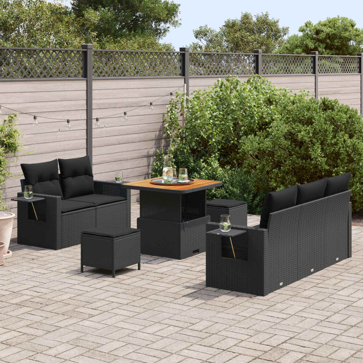 Garden Sofa Set with Cushion 10 pcs Black Poly Rattan
