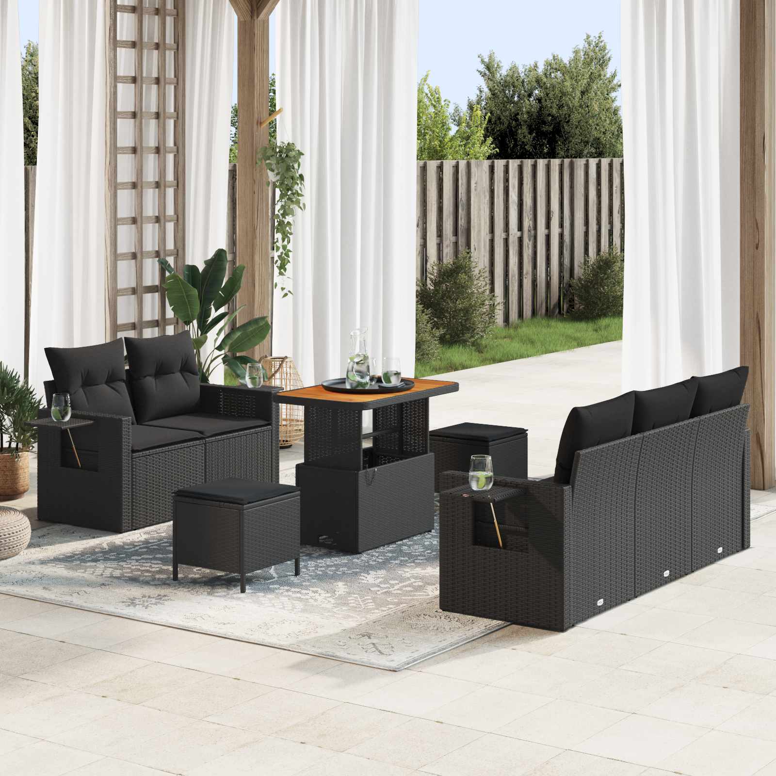 Garden Sofa Set with Cushion 10 pcs Black Poly Rattan