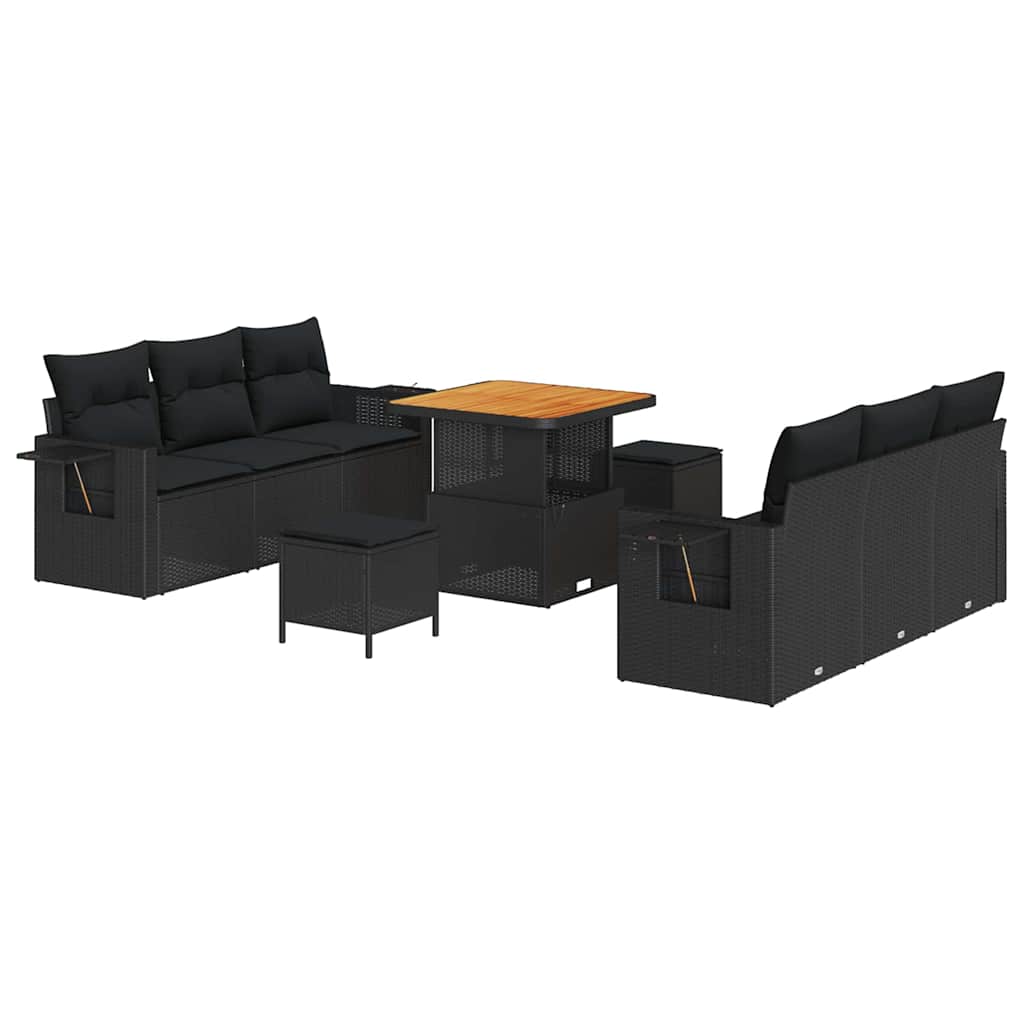 Garden Sofa Set 9 pcs Black Poly rattan and powder-coated steel