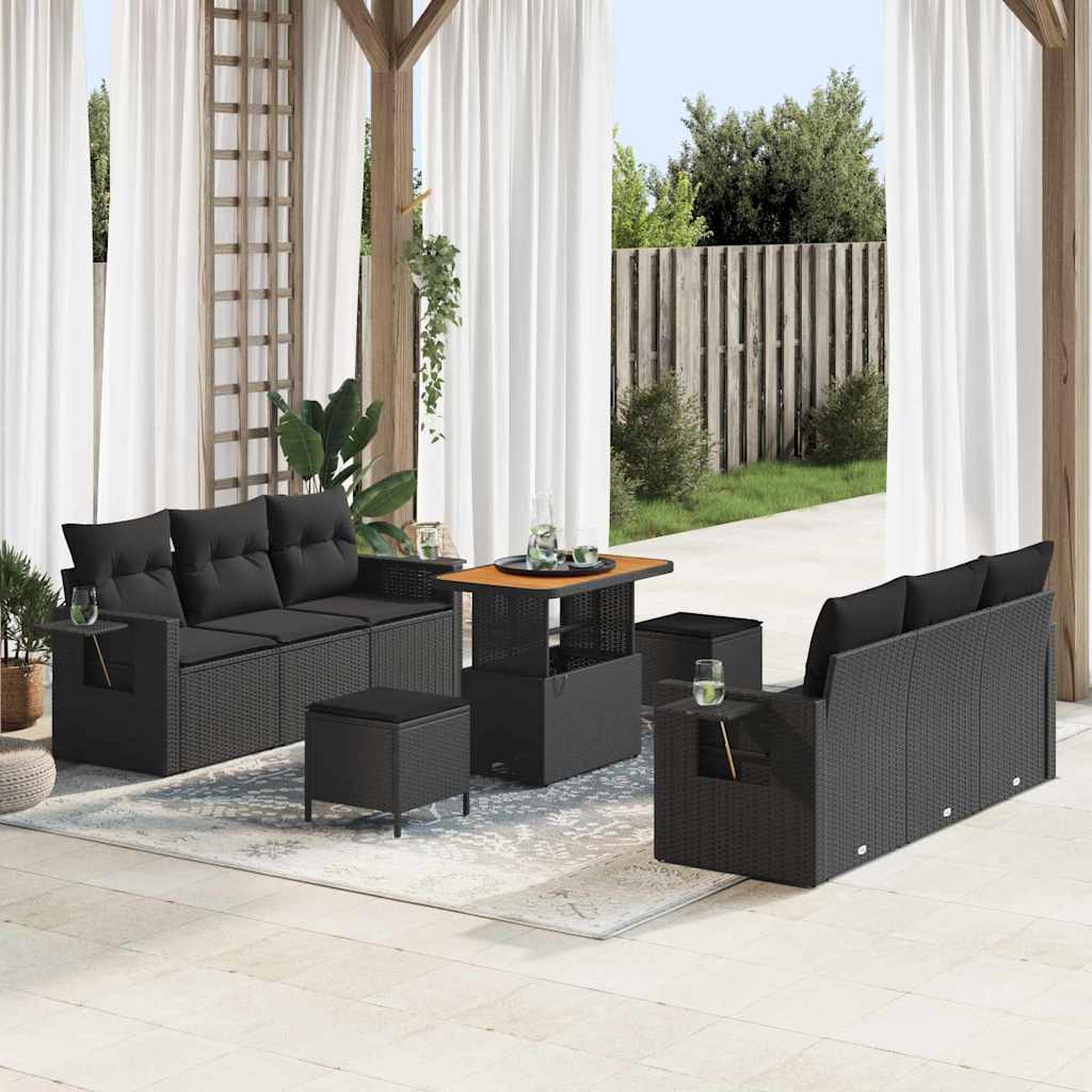 Garden Sofa Set with Cushion Manual 9 pcs Black 90 x 55 x 71 cm