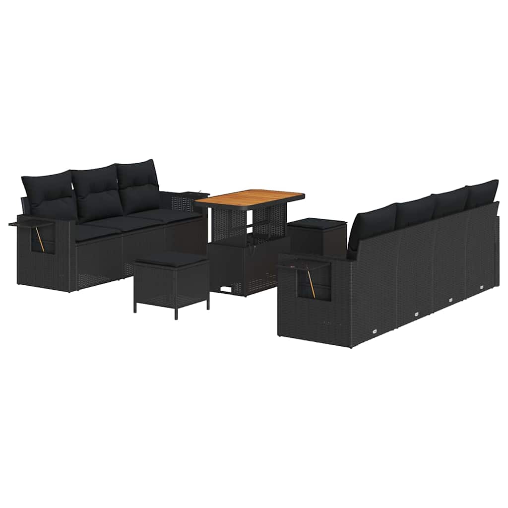 Garden Sofa Set with Cushion 10 pcs Black 90 x 55 x 71 cm