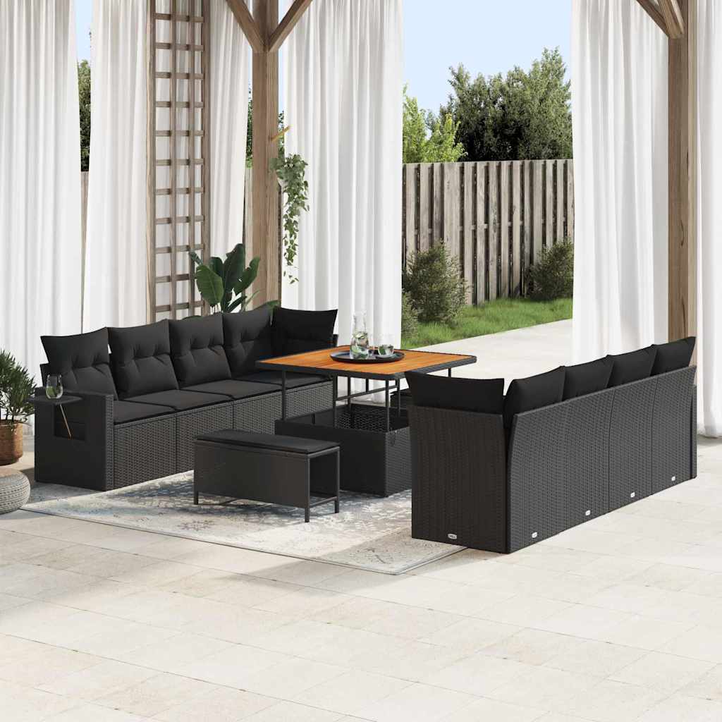 Garden Sofa Set with Cushion 11 pcs Black 100 x 100 x 71 cm