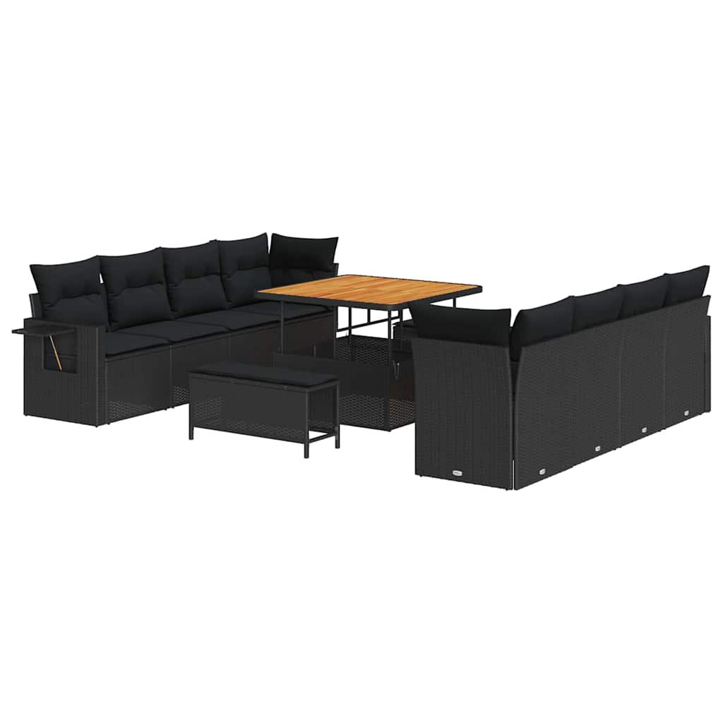 Garden Sofa Set with Cushion 11 pcs Black 100 x 100 x 71 cm
