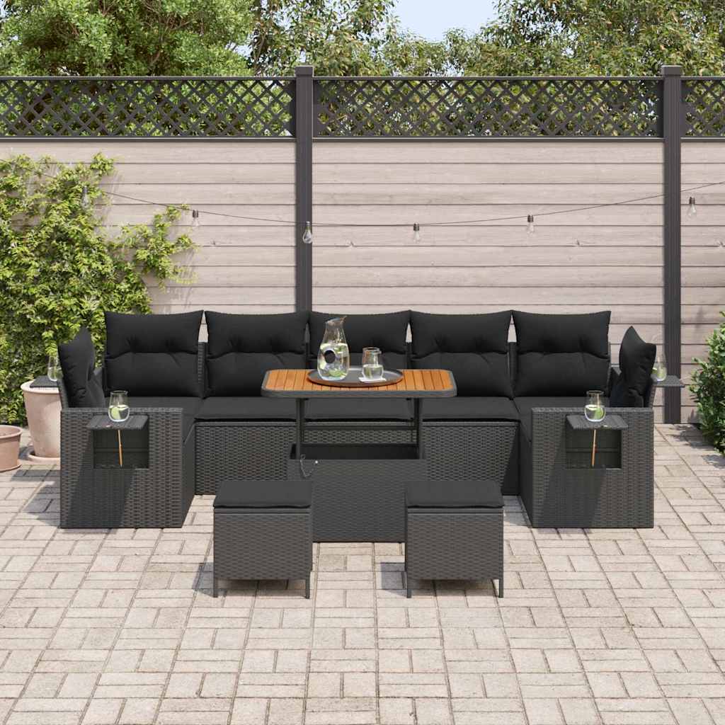 Garden Sofa Set with Cushion 10 pcs Black Poly Rattan