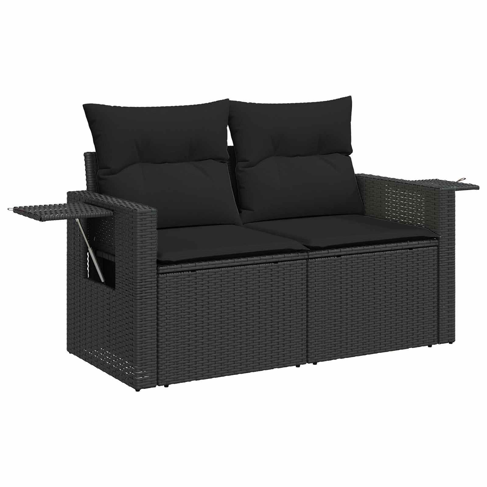 Garden Sofa Set with Cushion Black Poly Rattan
