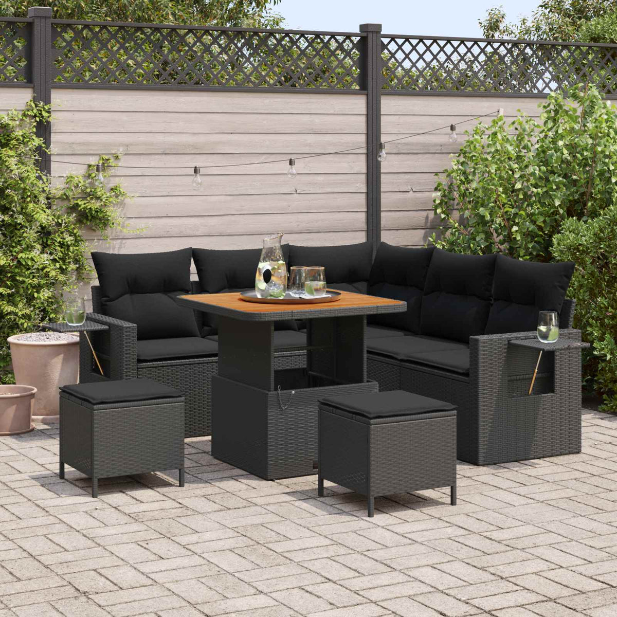 Garden Sofa Set with Cushion 9 pcs Black Poly Rattan