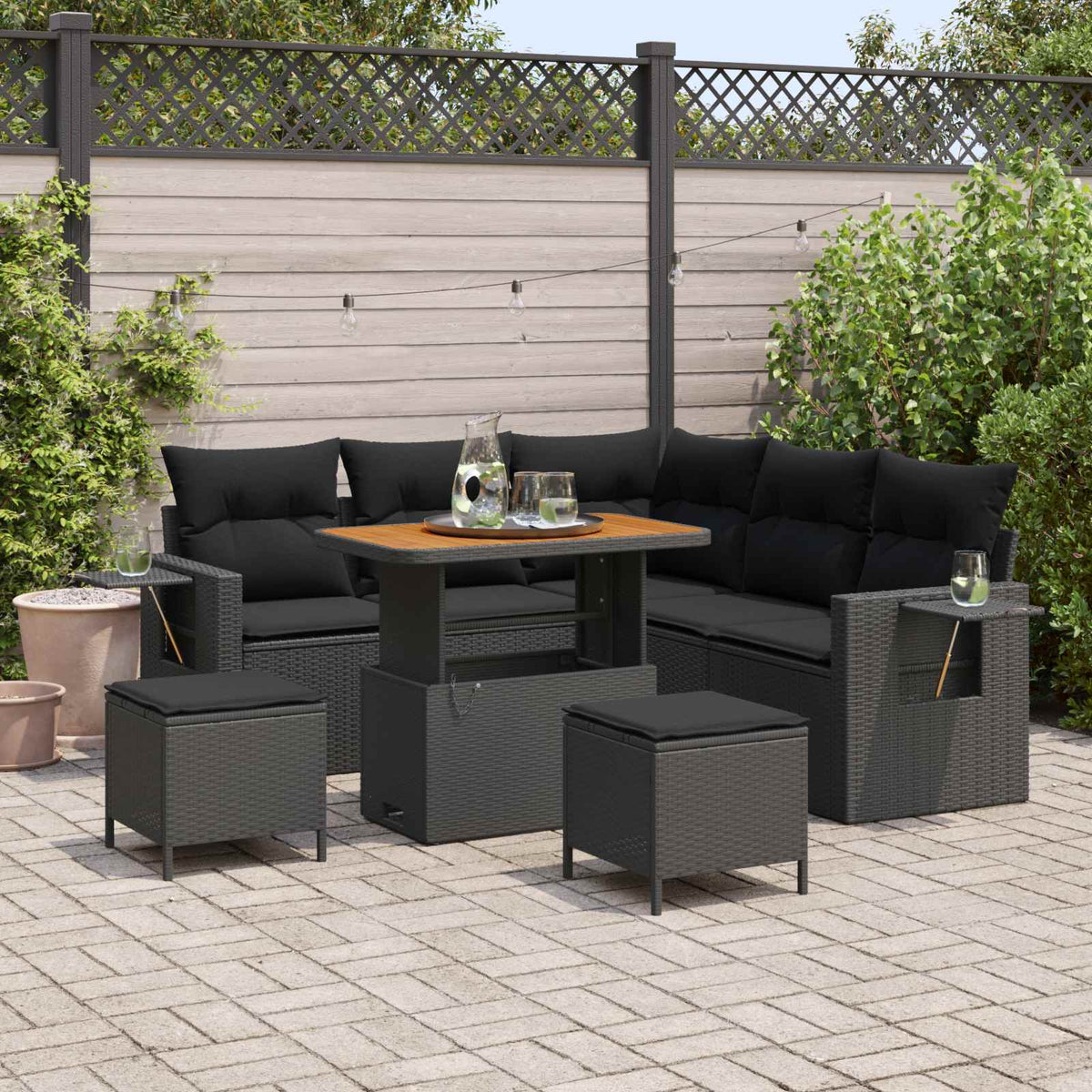 Garden Sofa Set with Cushion 9 pcs Black Poly Rattan