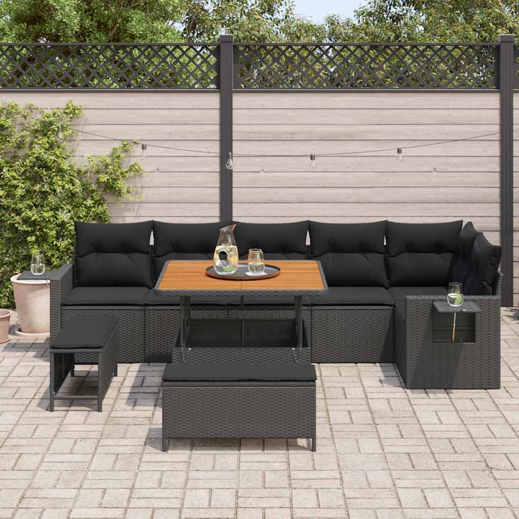 Garden Sofa Set with Storage 9 pcs Black Poly rattan