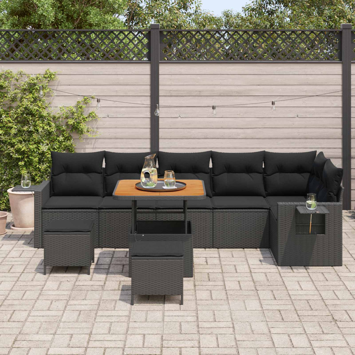 Garden Sofa Set with Cushion 11 pcs Black Poly Rattan