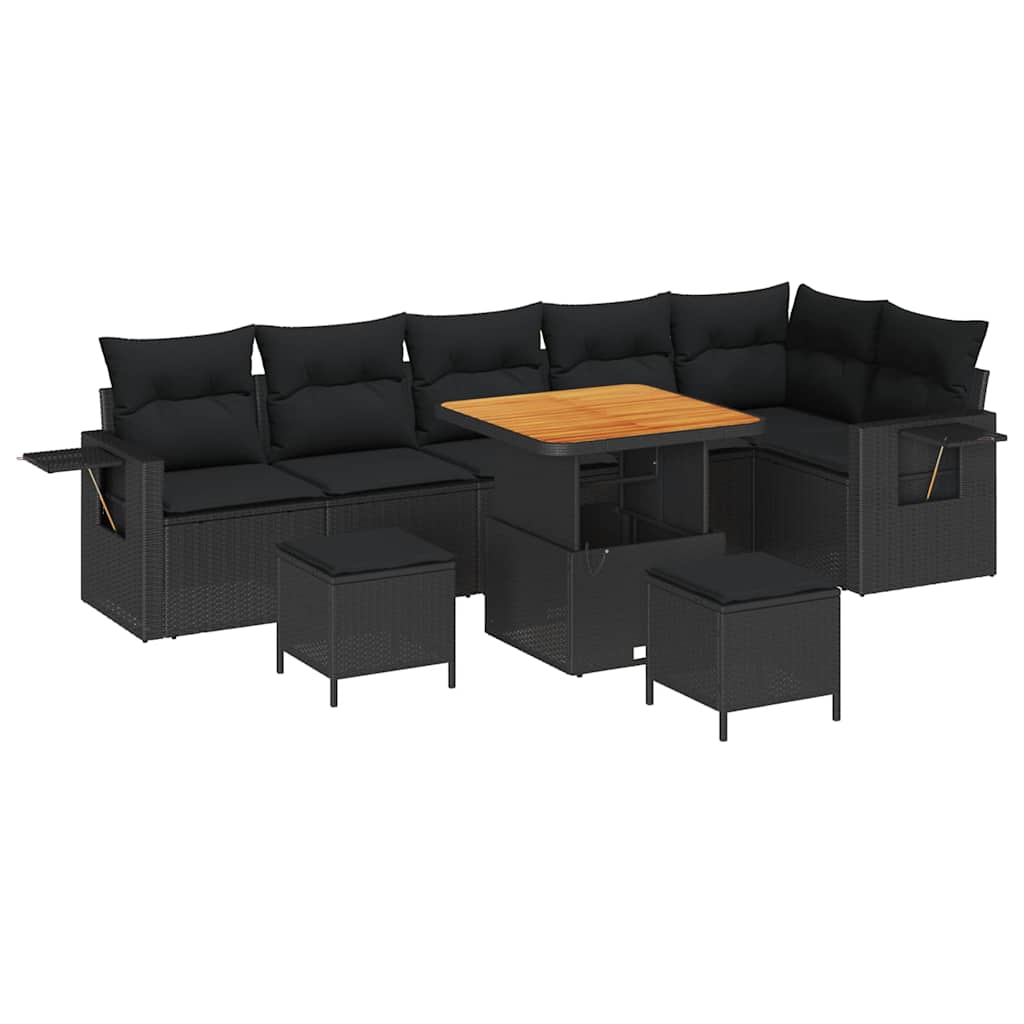 Garden Sofa Set with Storage 9 pcs Black Poly rattan