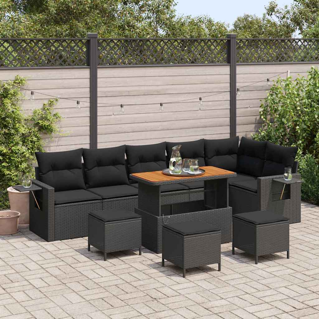 Garden Sofa Set with Storage 10 pcs Black Poly rattan
