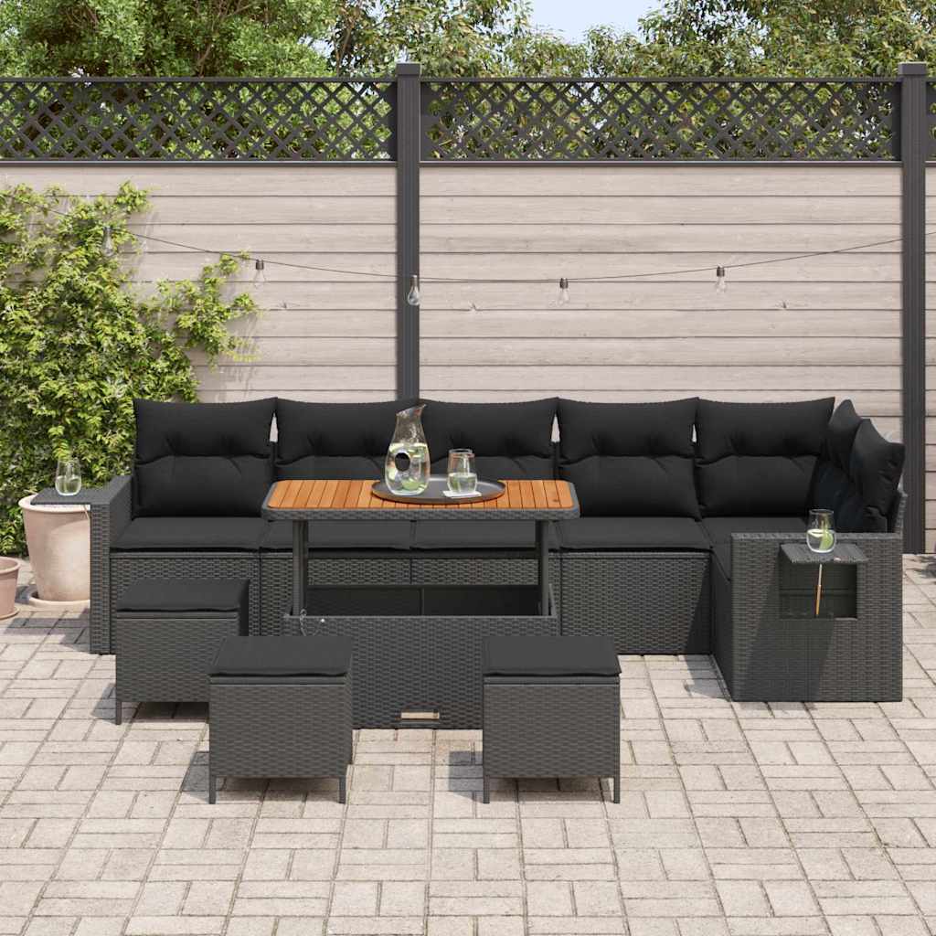 Garden Sofa Set with Storage 10 pcs Black Poly rattan