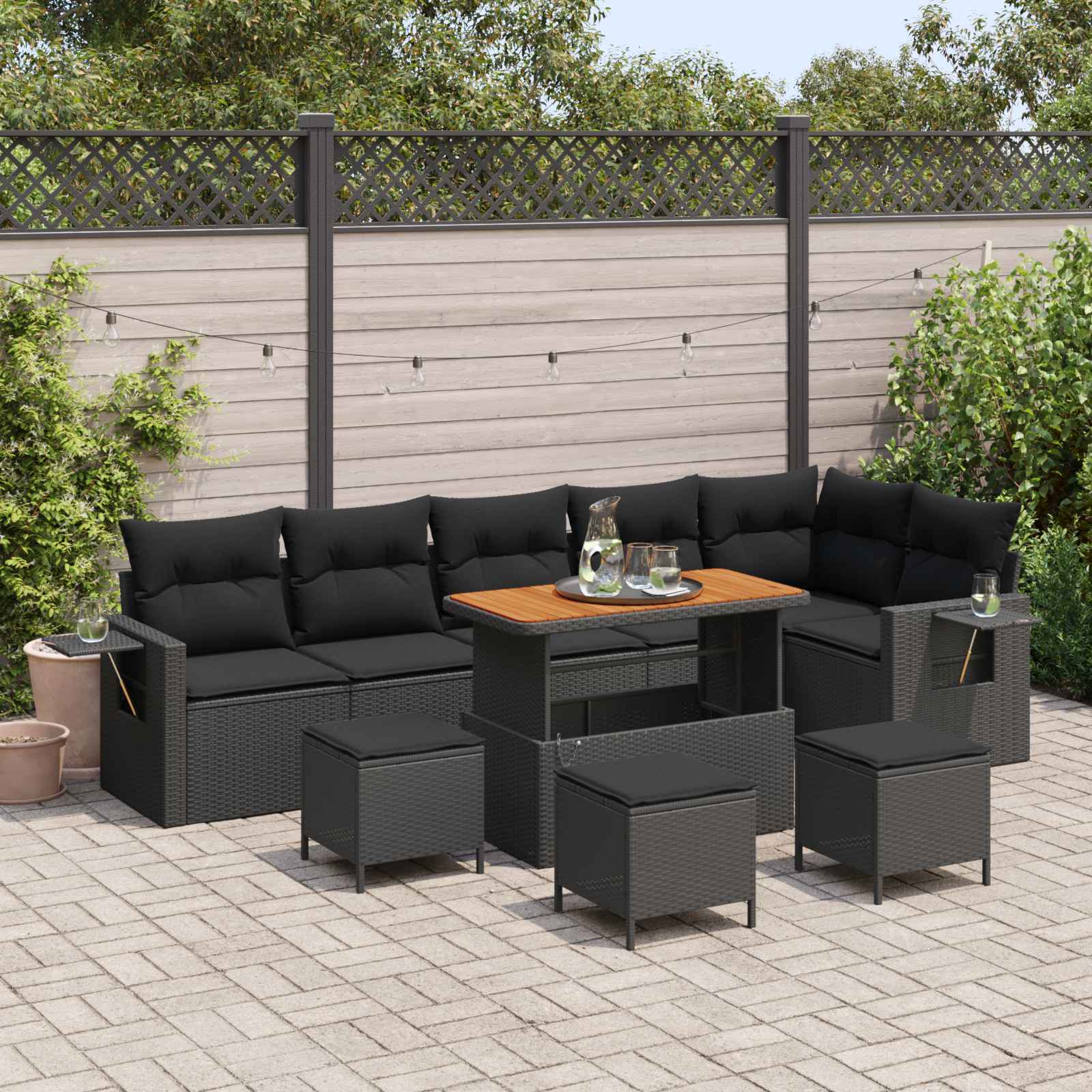Garden Sofa Set with Cushion 12 pcs Black Poly Rattan