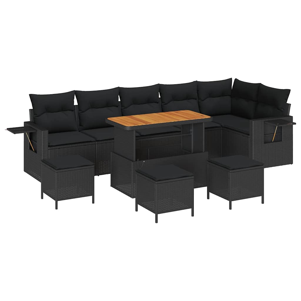 Garden Sofa Set with Storage 10 pcs Black Poly rattan