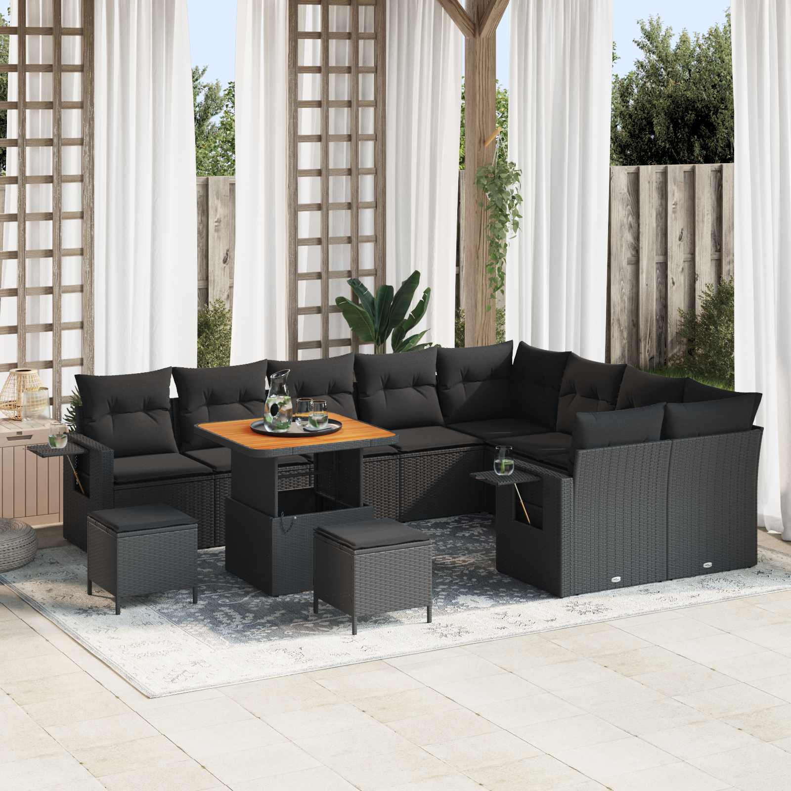 Garden Sofa Set with Cushion 12 pcs Black Poly Rattan