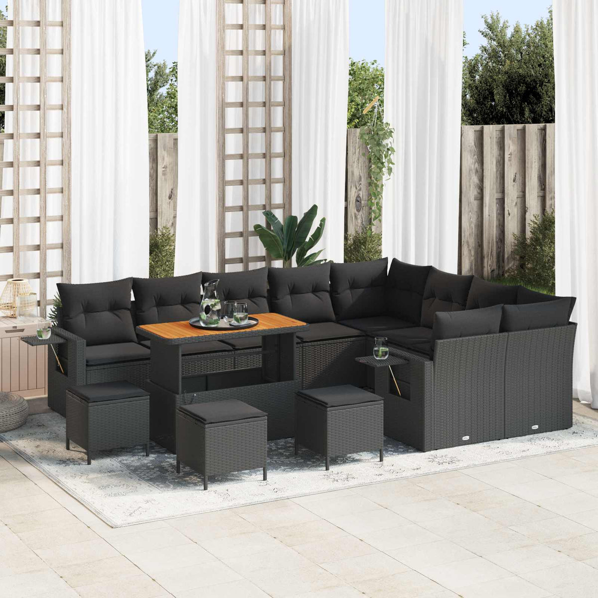 Garden Sofa Set with Cushion 13 pcs Black Poly Rattan