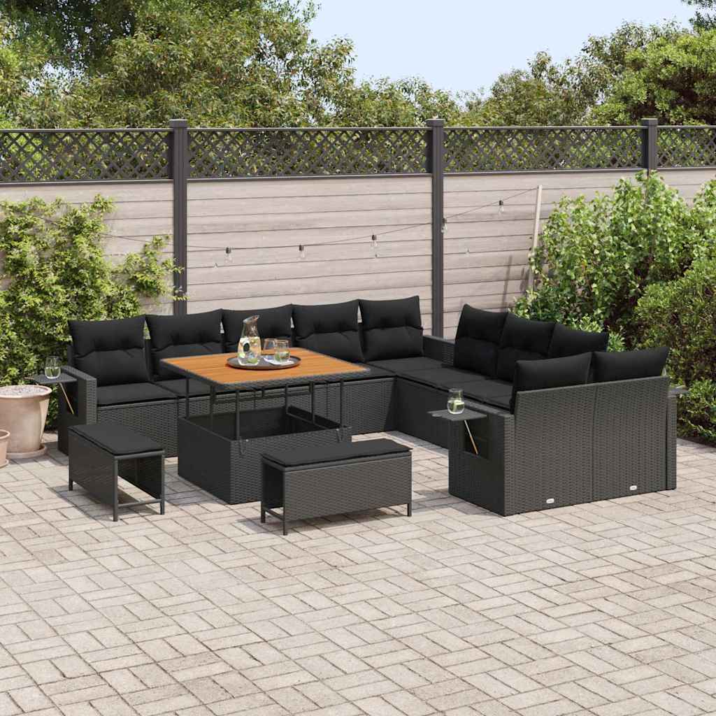 Garden Sofa Set with Storage 13 pcs Black Poly rattan