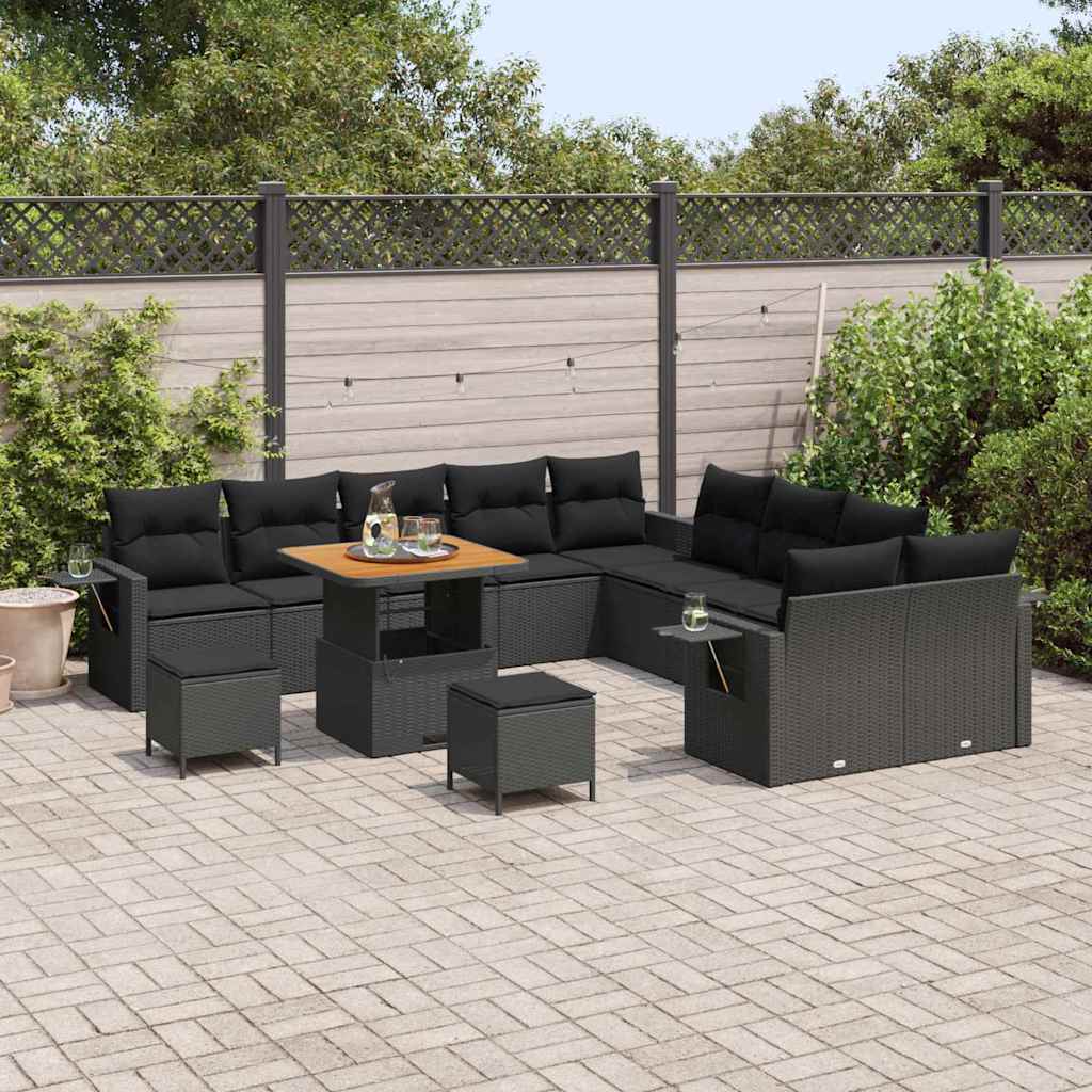 Garden Sofa Set with Storage 13 pcs Black Poly rattan