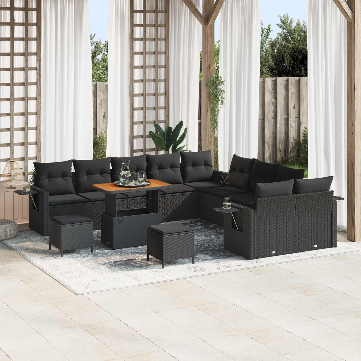 Garden Sofa Set with Cushion 13 pcs Black Poly Rattan