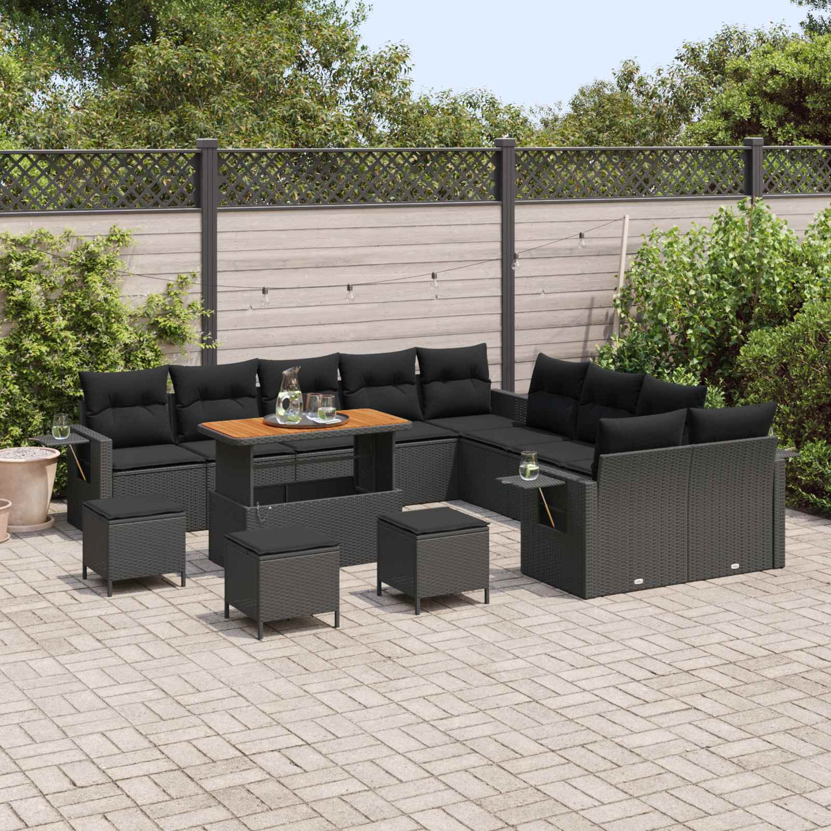 Garden Sofa Set with Cushion 14 pcs Black Poly Rattan