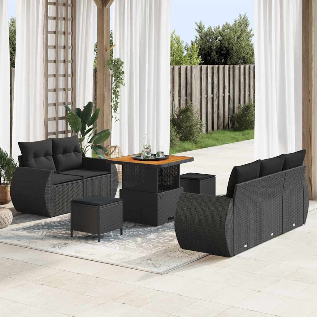Garden Sofa Set with Cushion Manual 8 pcs Black 80 x 80 x 71 cm