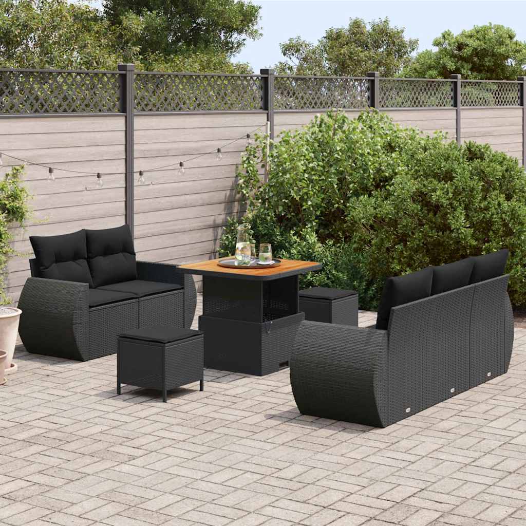 Garden Sofa Set with Cushion Manual 8 pcs Black 80 x 80 x 71 cm