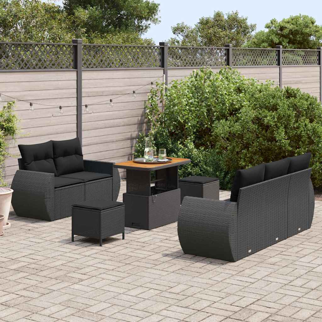 Garden Sofa Set with Cushion Manual 8 pcs Black 90 x 55 x 71 cm