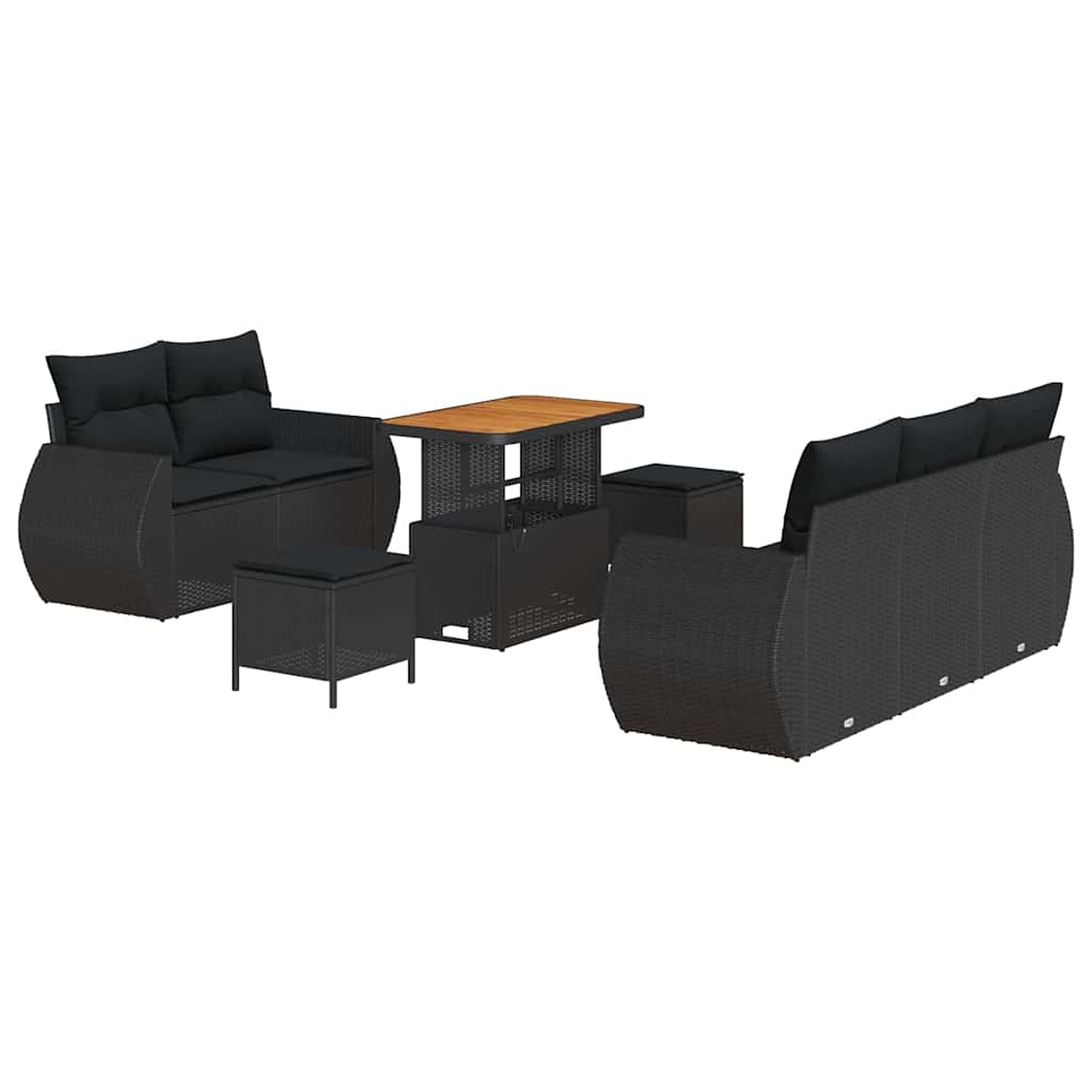 Garden Sofa Set with Cushion Manual 8 pcs Black 90 x 55 x 71 cm