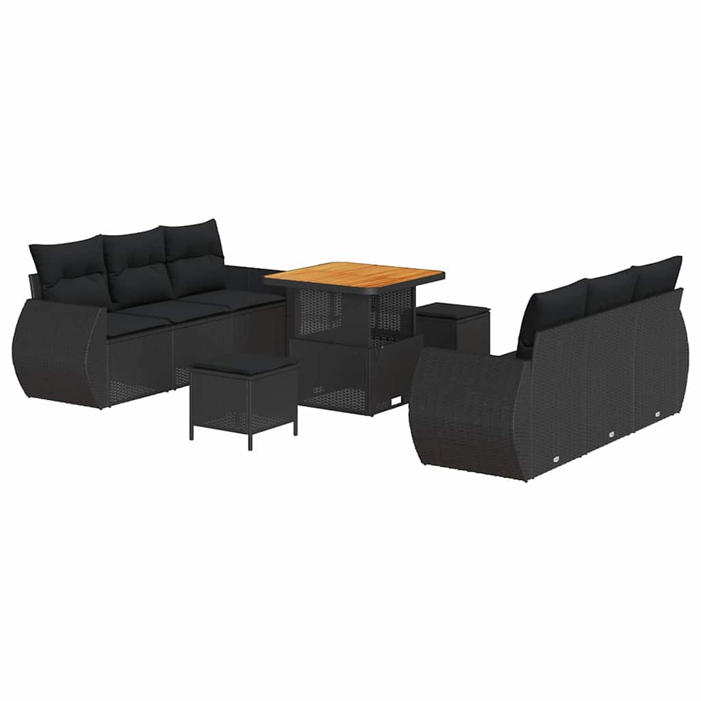 Garden Sofa Set 9 pcs Black Poly rattan and powder-coated steel