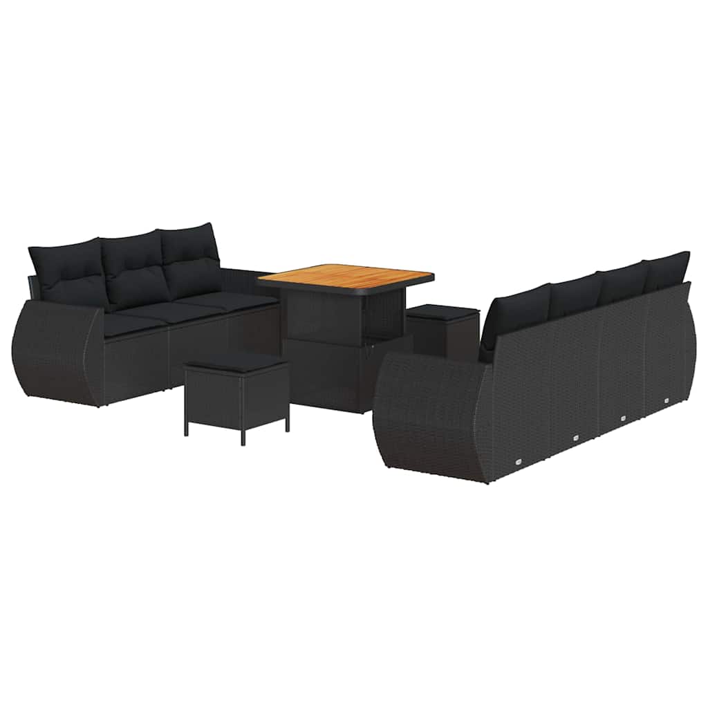 Garden Sofa Set with Cushion 10 pcs Black 80 x 80 x 71 cm