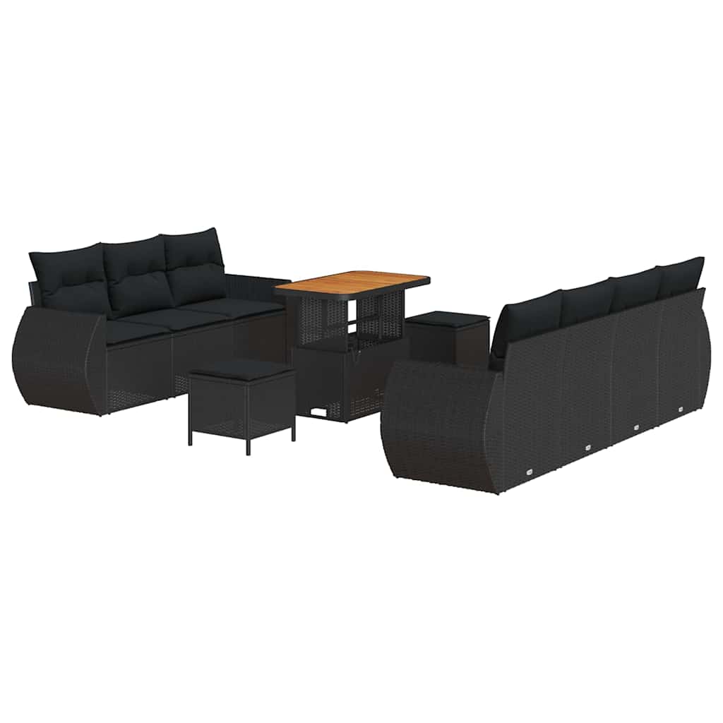 Garden Sofa Set with Cushion 10 pcs Black 90 x 55 x 71 cm