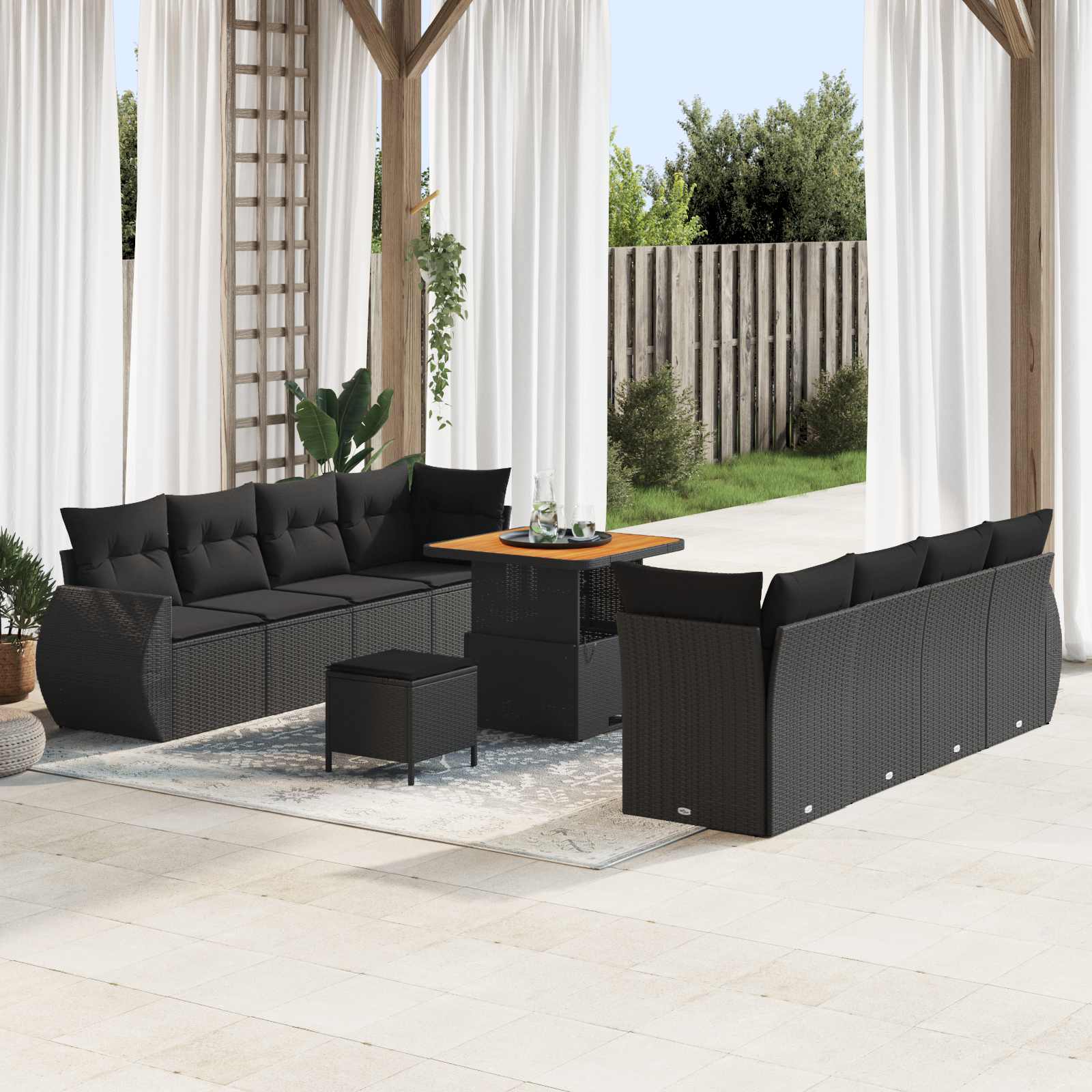 Garden Sofa Set with Storage 11 pcs Black Poly rattan