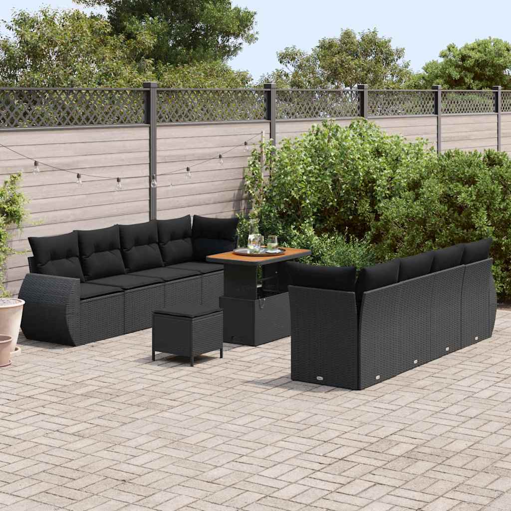 Garden Sofa Set with Storage 11 pcs Black Poly rattan