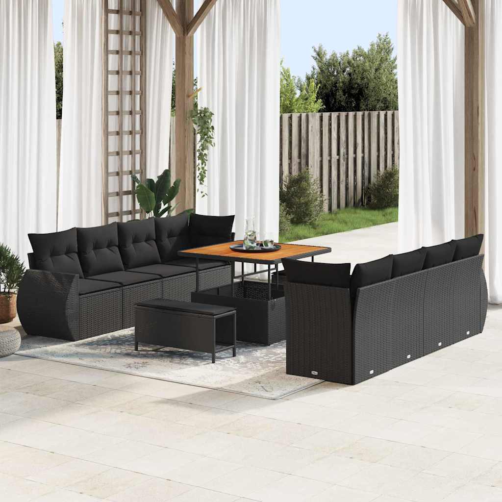 Garden Sofa Set with Storage 11 pcs Black Poly rattan