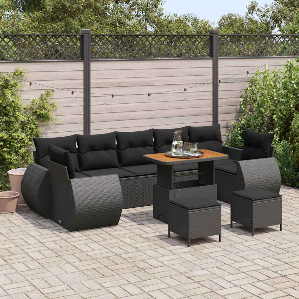 Garden Sofa Set with Cushion 10 pcs Black 90 x 55 x 71 cm