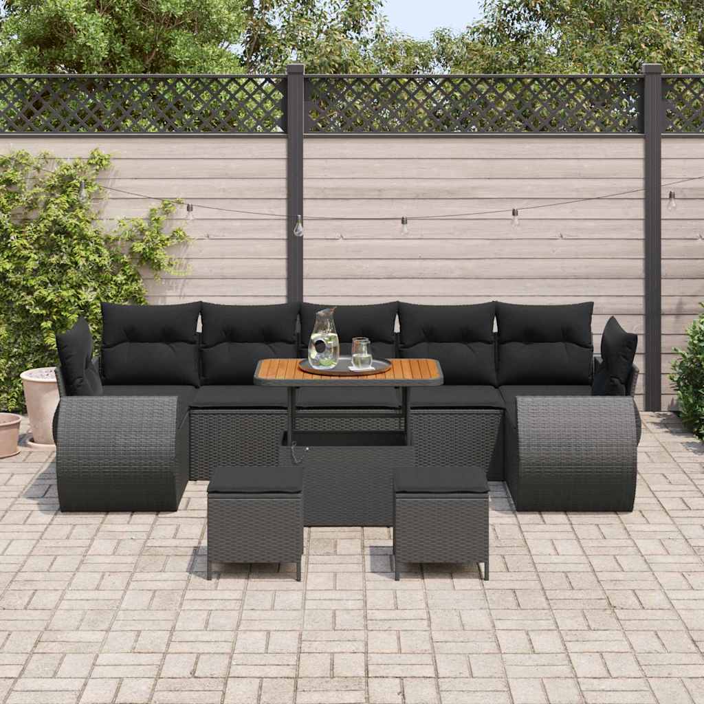 Garden Sofa Set with Cushion 10 pcs Black 90 x 55 x 71 cm