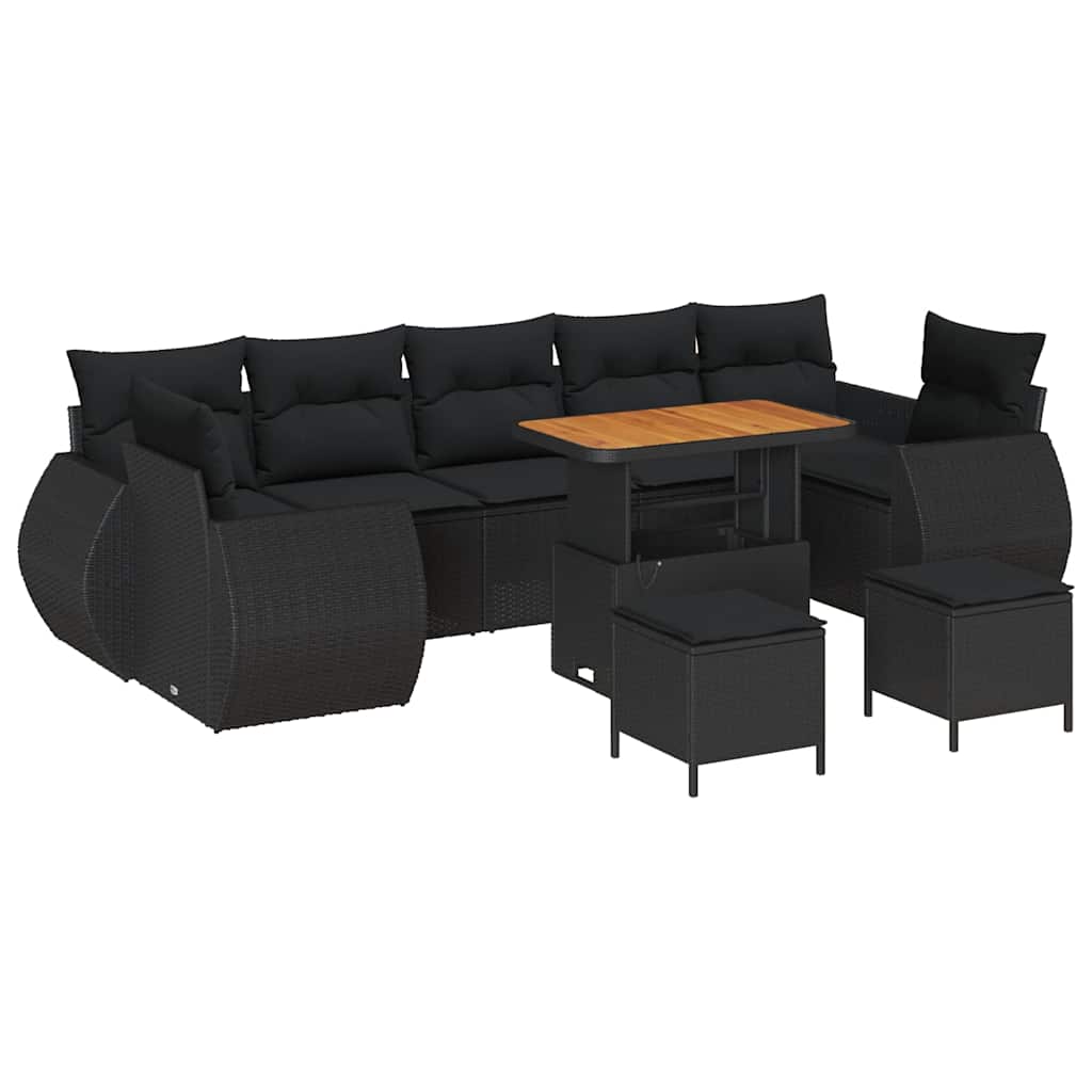 Garden Sofa Set with Cushion 10 pcs Black 90 x 55 x 71 cm